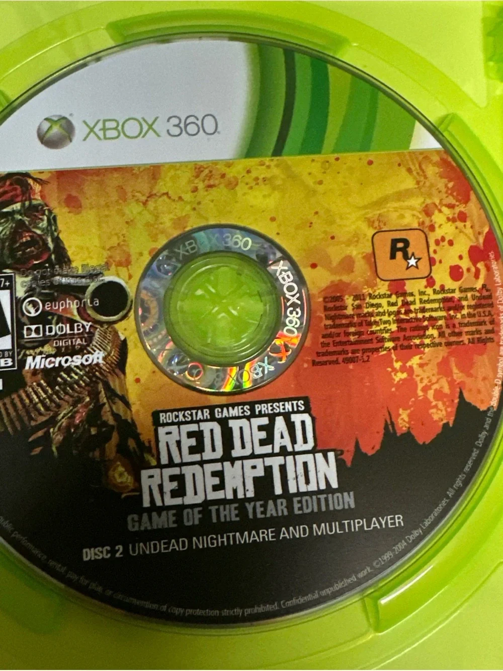 Microsoft Xbox 360 Red Dead Redemption Disc with Green Case